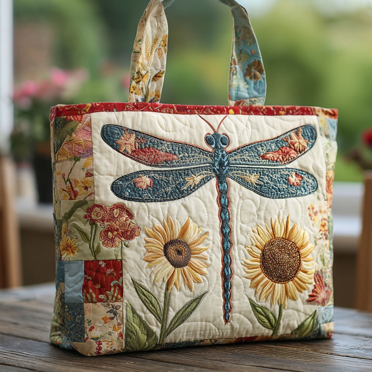 Winged Bloom Quilted Tote Bag Best Shoulder Bag For Women Cool Gifts For Dragonfly Lovers