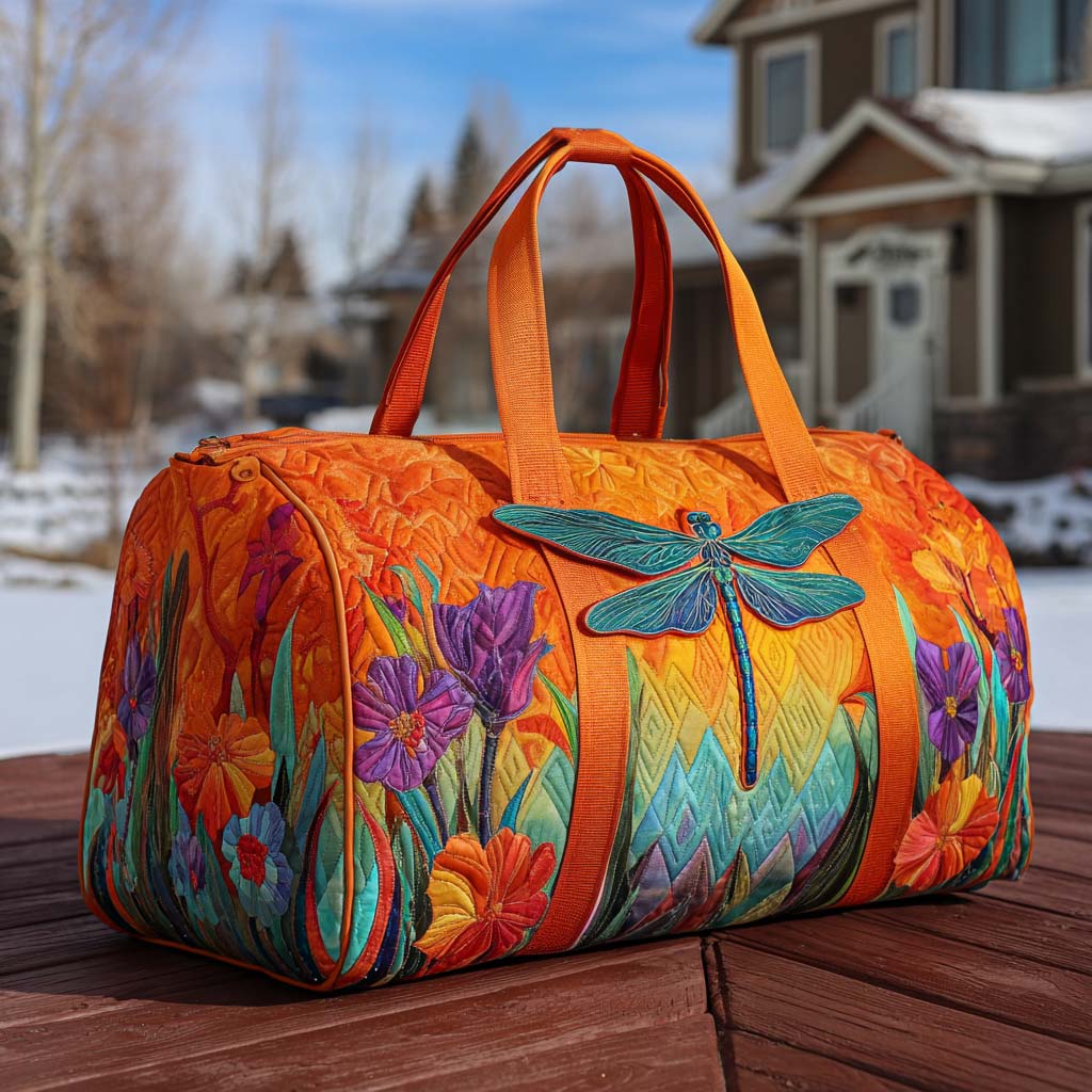 Wings and Wildflowers Quilted Duffle Bag Cute Duffel Bags For Women Dragonfly Themed Gifts