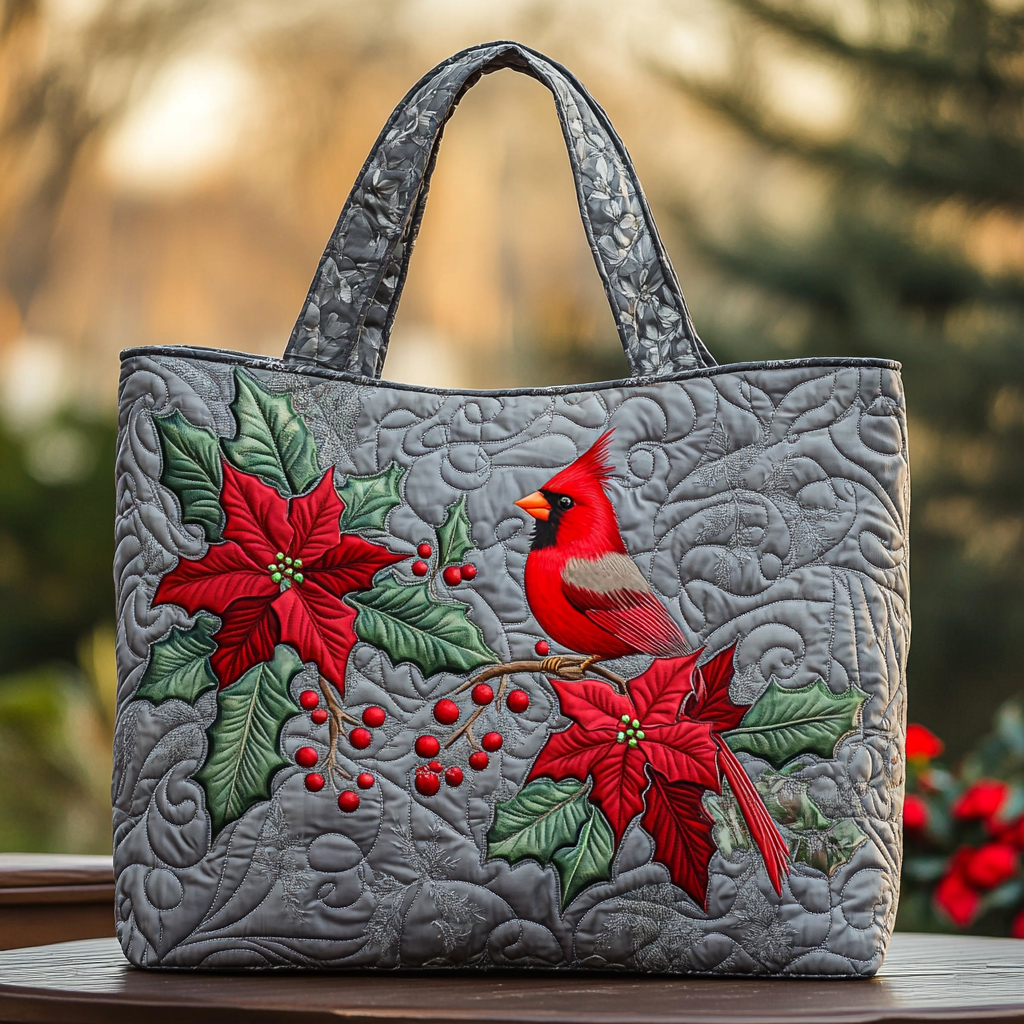 Winter Branch Quilted Tote Bag Top Design Tote Bag Best Cardinal Gift Items