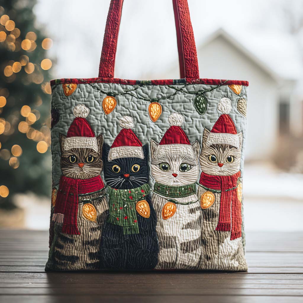 Winter Cat Quilted Tote Bag Shoulder Bag Sale Best Presents For Cat Lovers