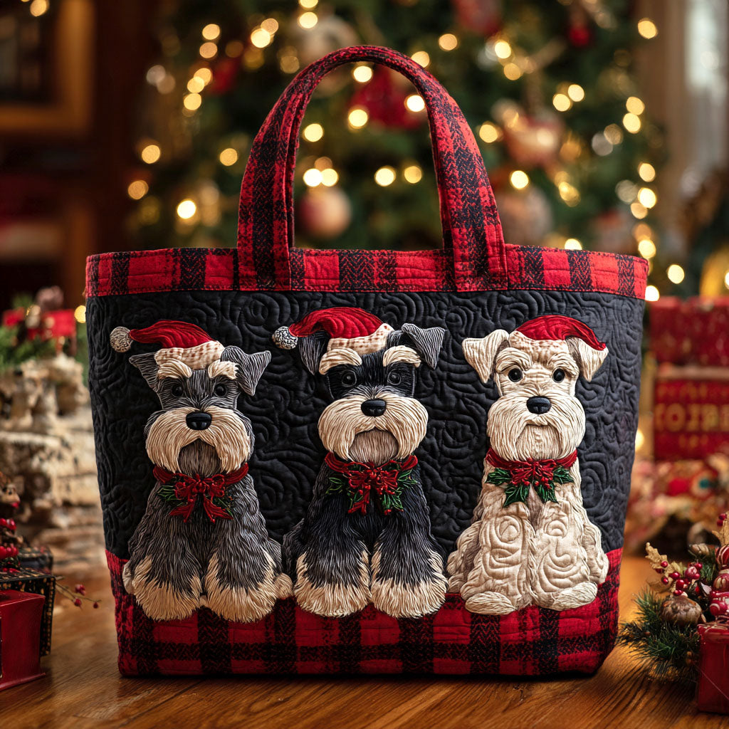 Winter Schnauzer Parade Quilted Tote Bag Shoulder Bag Xmas Presents For Dog Lovers