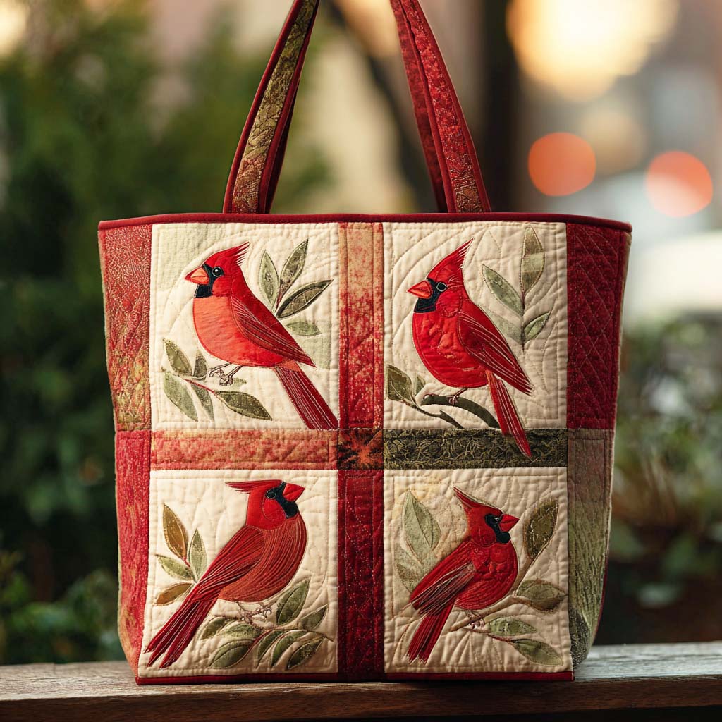 Winter Song Quilted Tote Bag Popular Womens Tote Bags Cardinal Themed Gifts