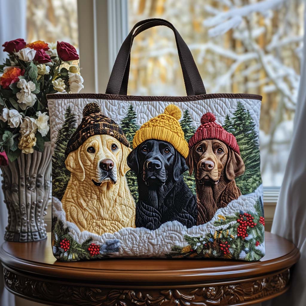 Winter Trio Quilted Tote Bag Travel Shoulder Bag Labrador Retriever Merchandise