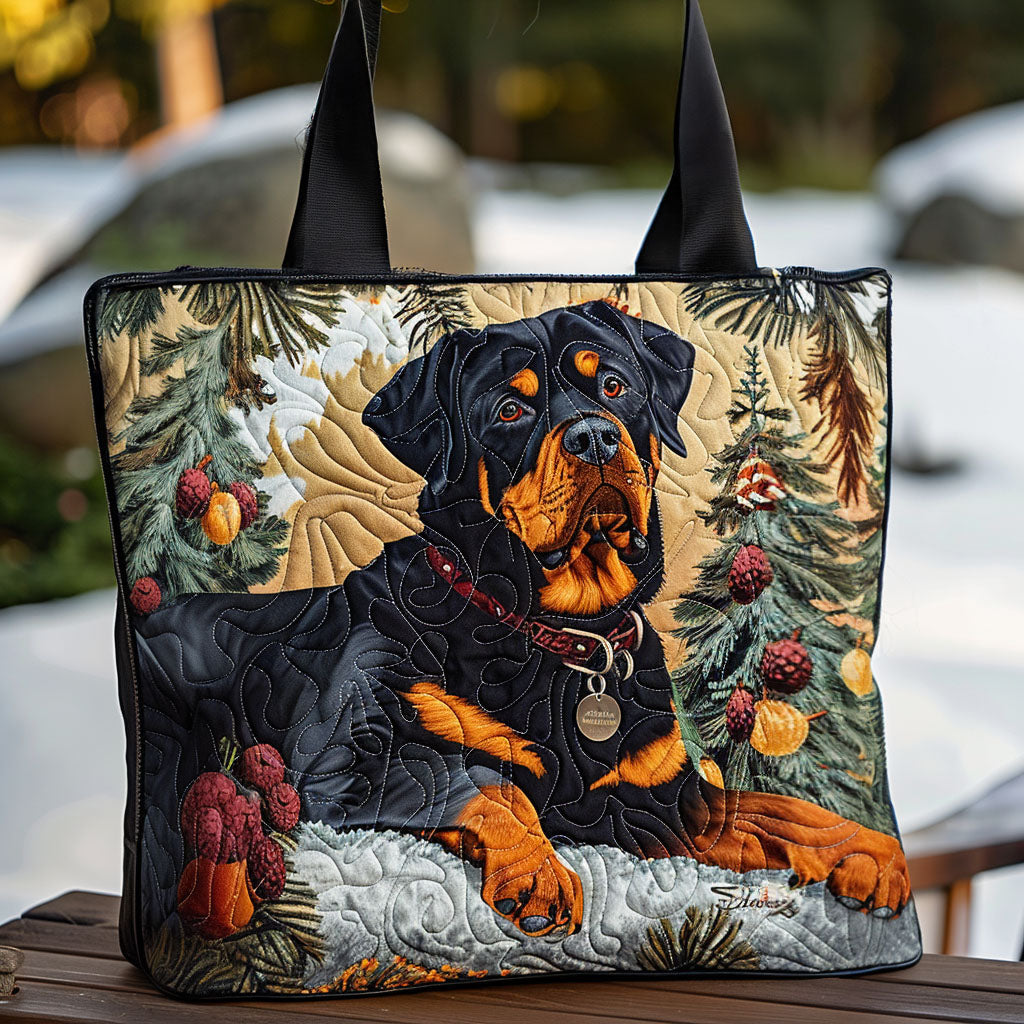 Winter Watcher Quilted Tote Bag Shoulder Bag Rottweiler Gift Ideas