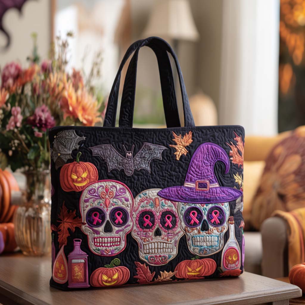 Witchy Skulls Bloom Quilted Tote Bag Good Shoulder Bags Halloween Gifts For Girlfriend