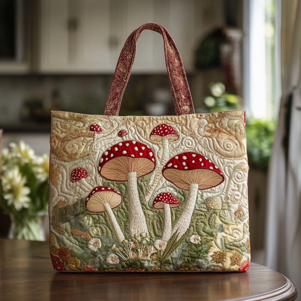 Woodland Dance Quilted Tote Bag Best Mom Tote Bag Gifts For Mushroom Growers