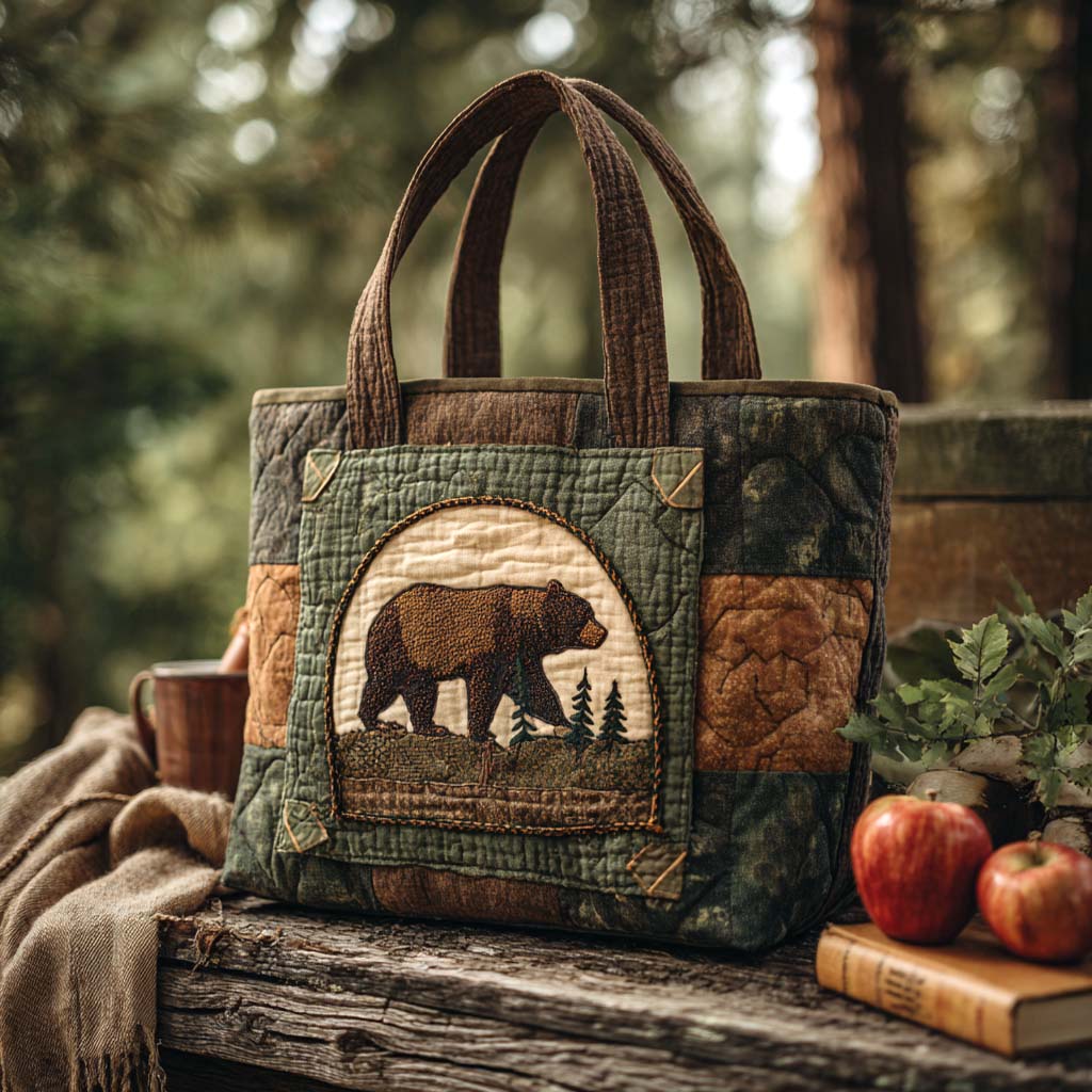 Woodland Embrace Quilted Tote Bag Famous Tote Bags Cute Bear Themed Gifts
