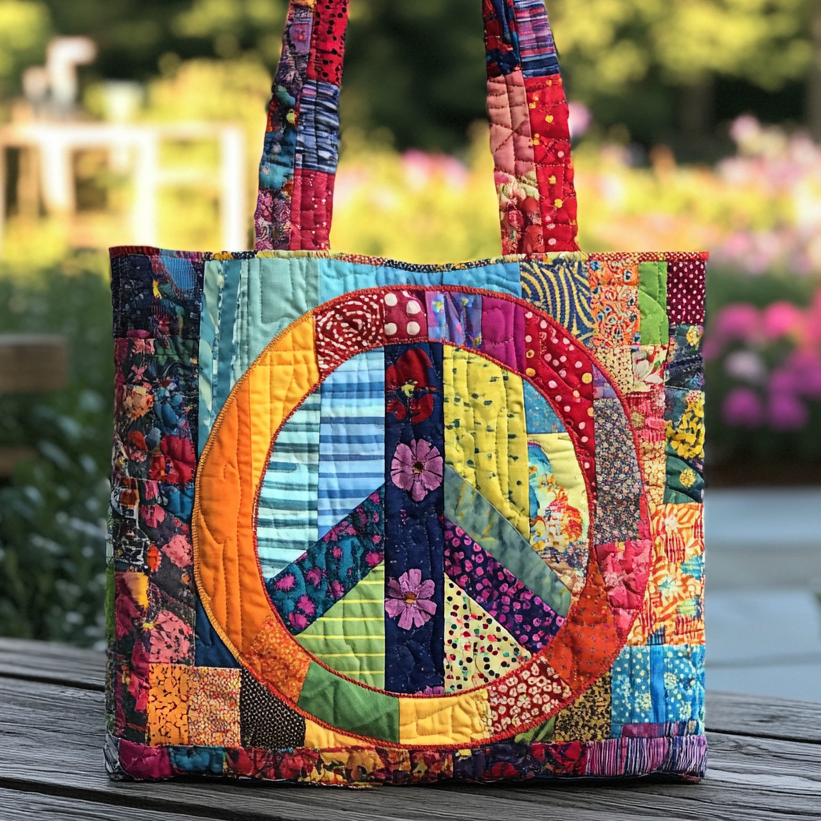 Woven Peace Quilted Tote Bag Shoulder Bag Cute Best Gifts For Hippie Mom