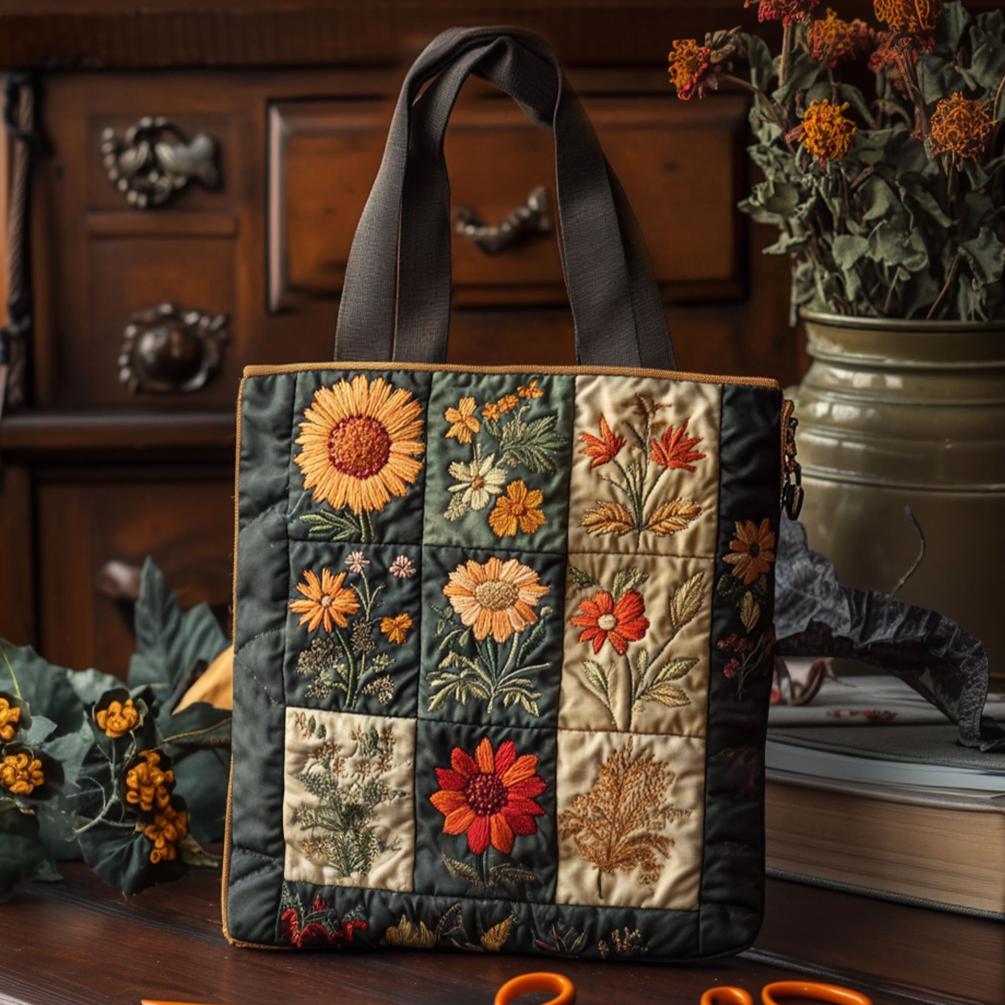 Woven Petals Quilted Tote Bag Shoulder Bags For Women Unique Gifts For Mother - Image 3