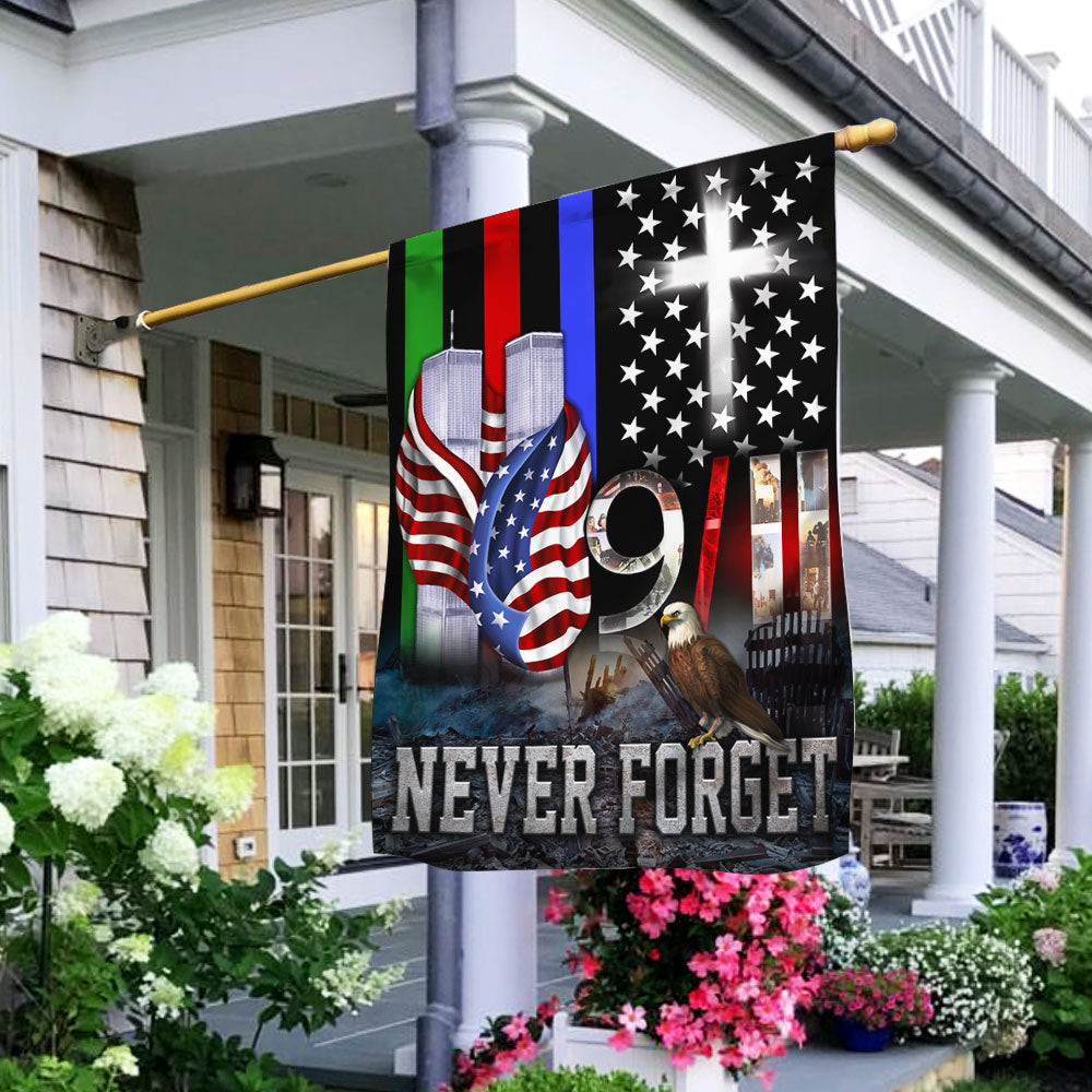 911 Never Forget Flag Twin Towers Memorial Flag Patriotic American Remembrance Gift