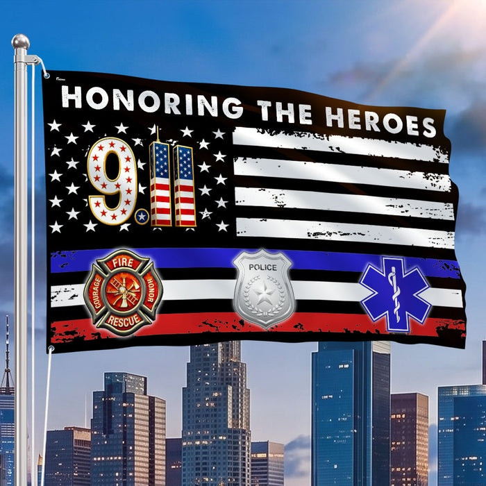 911 Patriotic Day Flag Honoring The Heroes Police Firefighter Paramedic Grommet Flag Gift Ideas