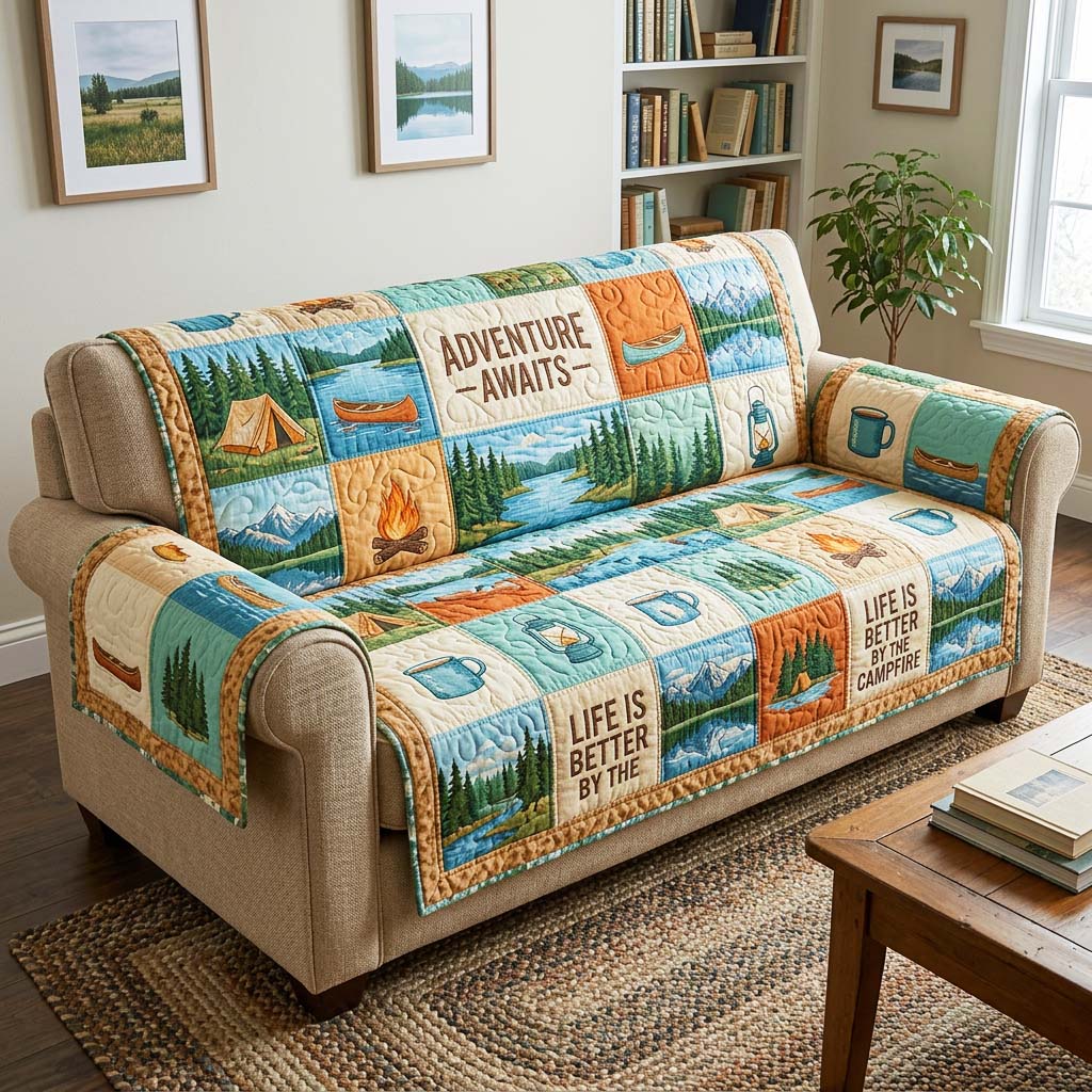 Adventure Trails Quilted Sofa Cover Cozy Adventure Couch Cover Home Gift For Her