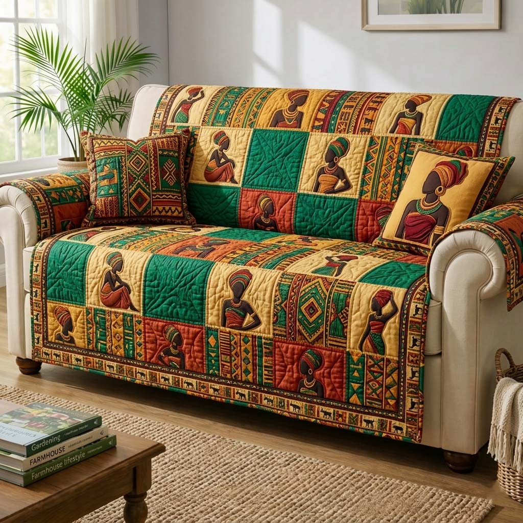 Africa Legacy Quilted Sofa Cover Elegant Africa Couch Cover Best Room Decor Gifts