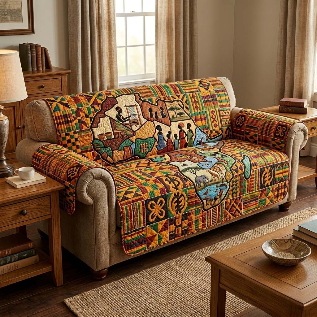 Africa Legacy Quilted Sofa Cover Rustic Africa Couch Cover Cute Gift