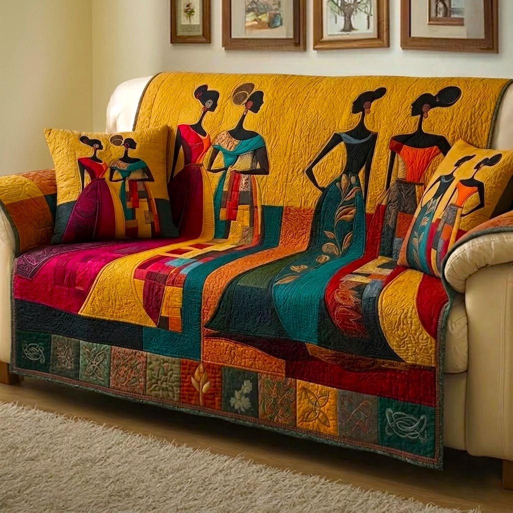 African Dream Quilted Sofa Cover Rustic African Couch Cover Home Gift For Him