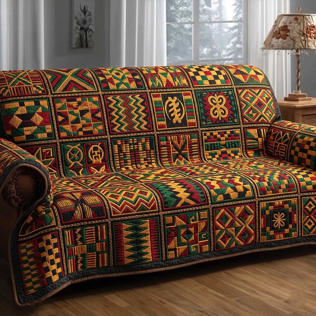 African Pattern Quilted Sofa Cover Africa Heritage Couch Cover Top Gift