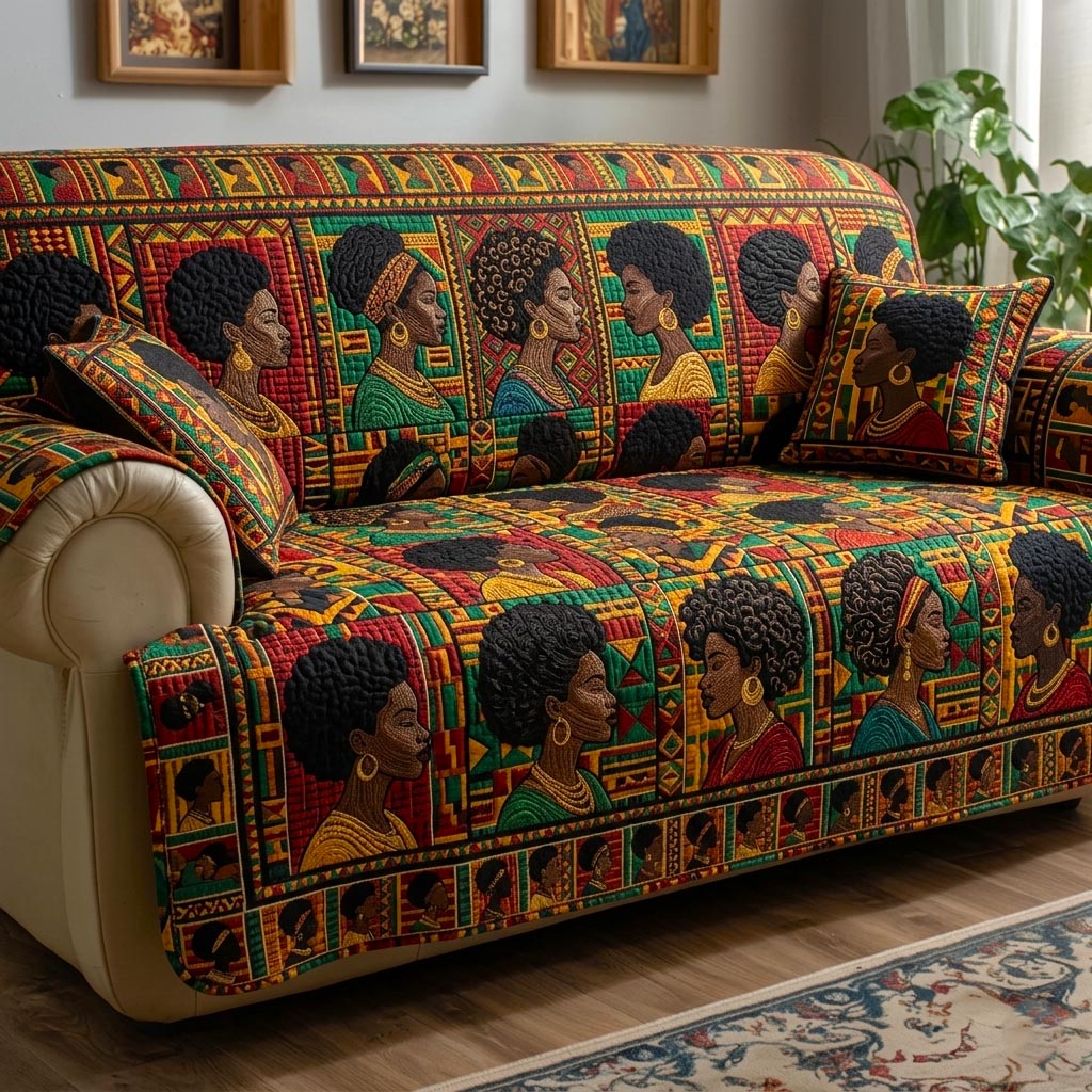 African Pattern Quilted Sofa Cover African Dream Couch Cover Gift For Room Decor