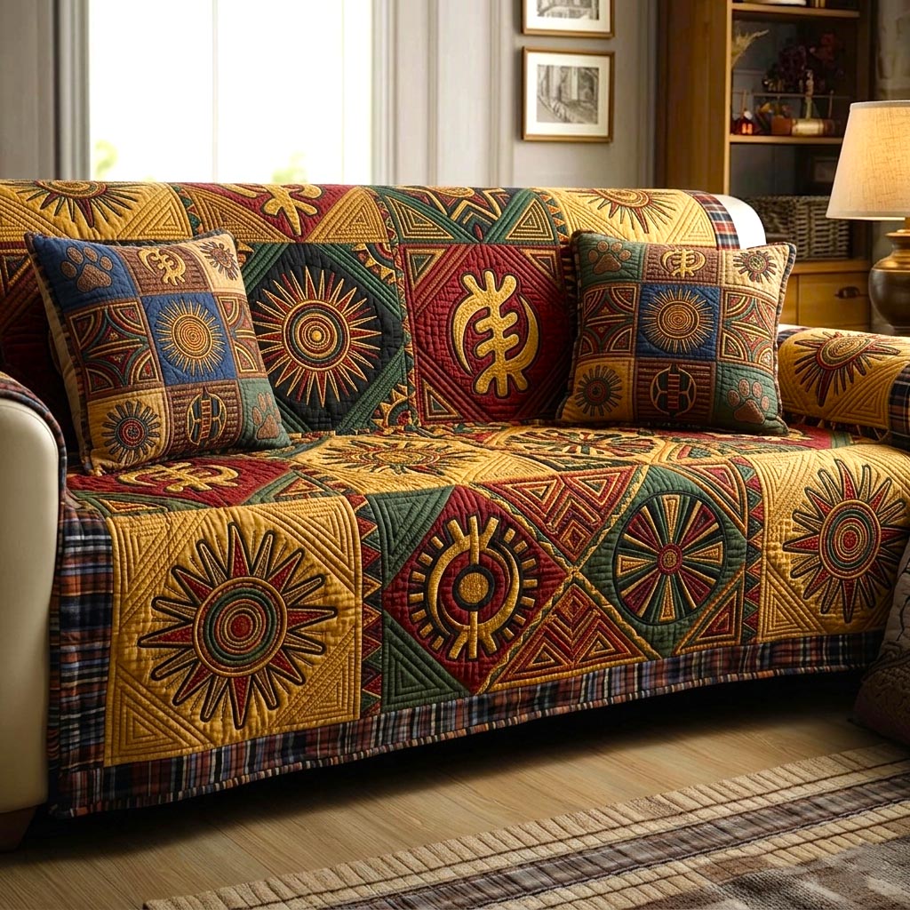 African Pattern Quilted Sofa Cover African Heritage Couch Cover Ideas Gift