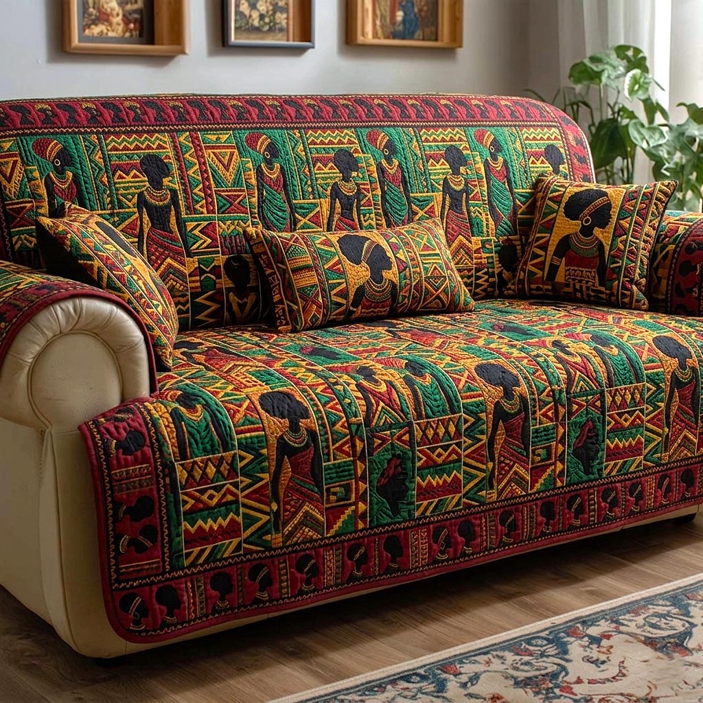 African Pattern Quilted Sofa Cover African Spirit Couch Cover New Gift