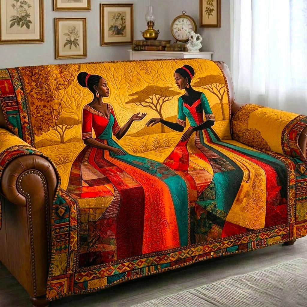 African Sunlight Quilted Sofa Cover Cultural Heritage Couch Cover Home Gift For Her