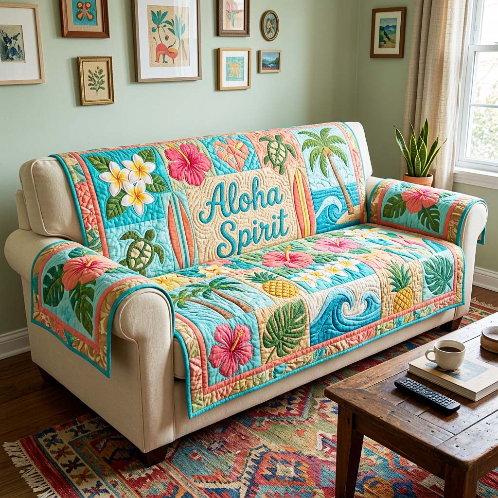 Aloha Spirit Quilted Sofa Cover Cozy Aloha Couch Cover Cute Gift