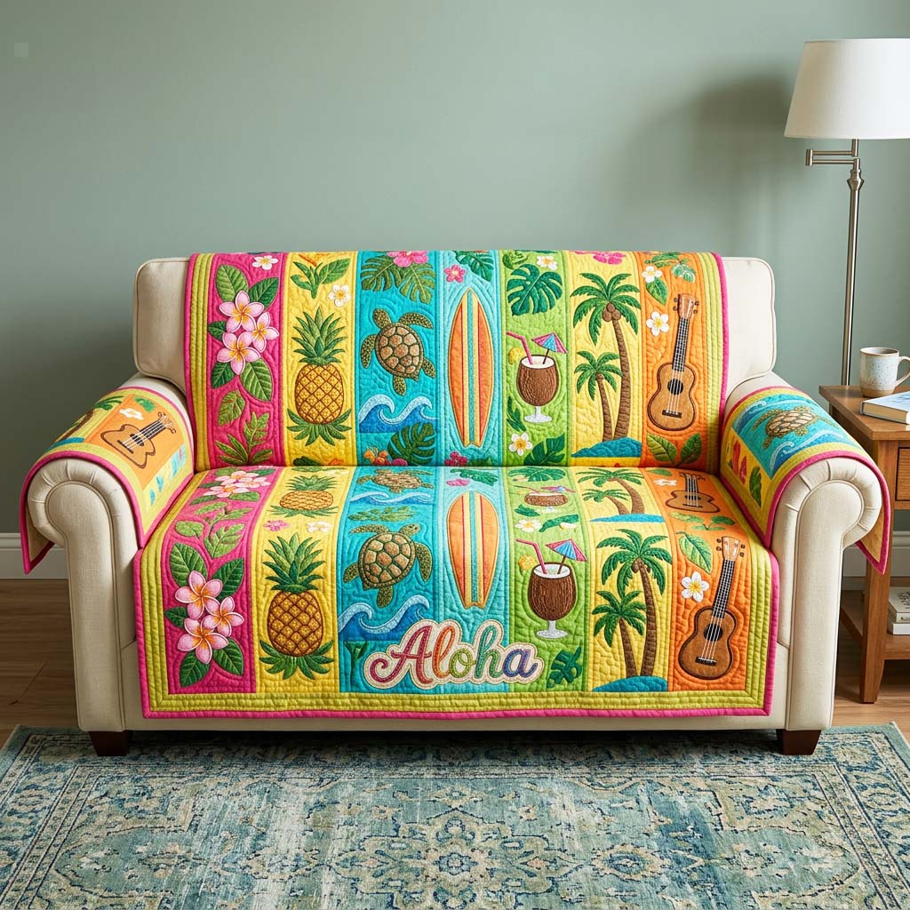 Aloha Vibes Quilted Sofa Cover Rustic Aloha Couch Cover Unique Gift