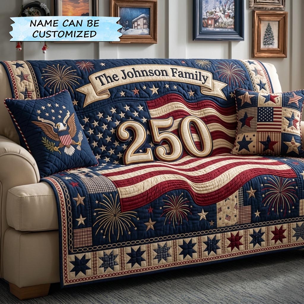 America 250th Anniversary Quilted Sofa Cover Patriot America Couch Cover Gift For New Home