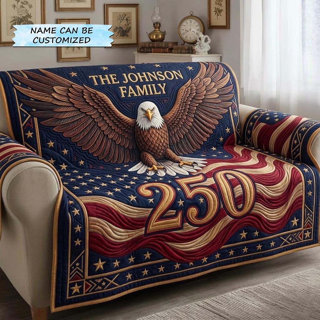 America 250th Anniversary Quilted Sofa Cover Rustic America Couch Cover New Home Gift Ideas