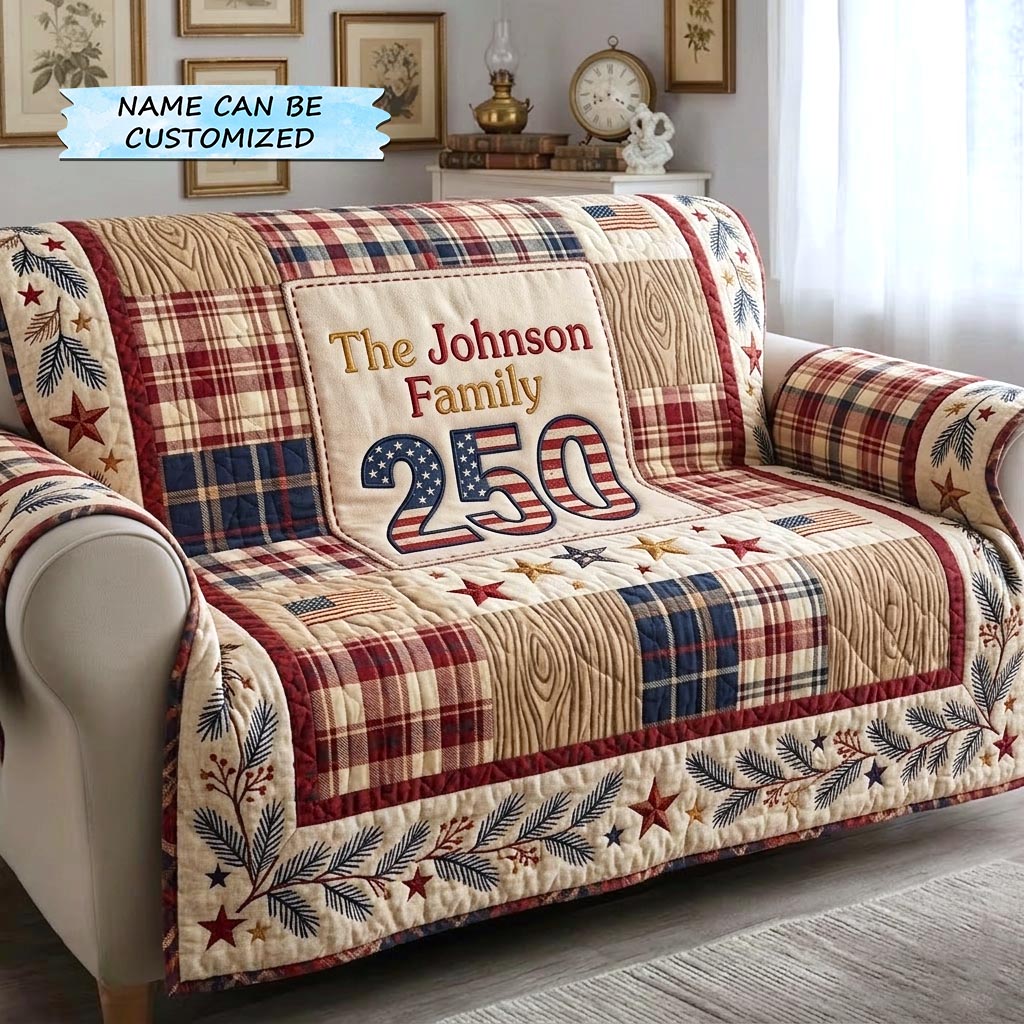 America 250th Anniversary Quilted Sofa Cover Vintage America Couch Cover Cozy Gift Ideas
