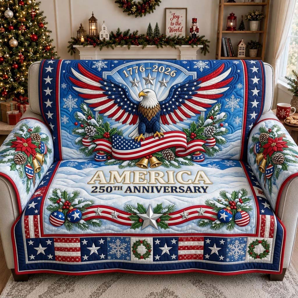 America Winter Glory Quilted Sofa Cover American Pride Couch Cover Cozy Home Decor Gifts
