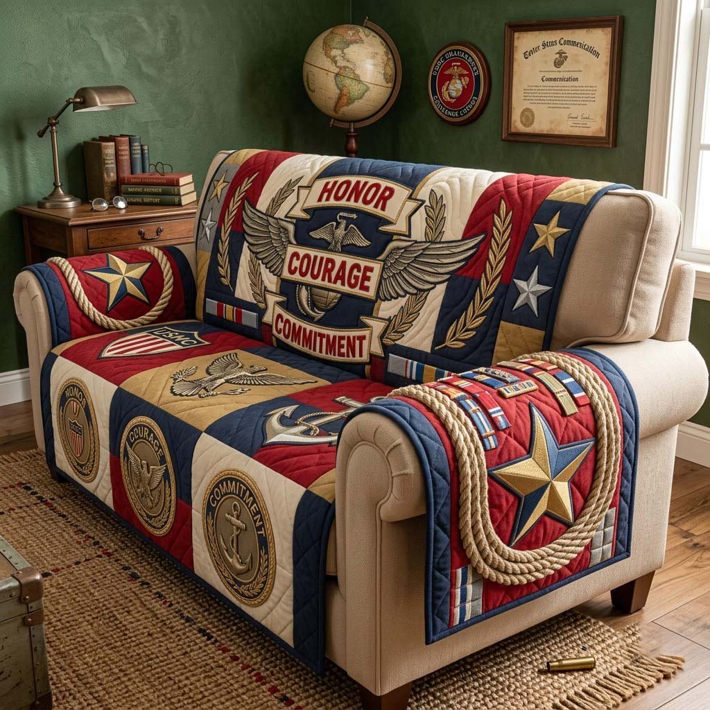 American Patriot Marine Quilted Sofa Cover Marine Veteran Couch Cover Interior Gift Ideas