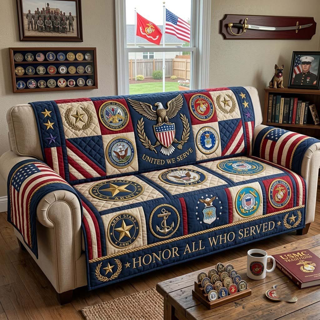 Armed Forces Tribute Quilted Sofa Cover Armed Forces Couch Cover Gift For Cozy Spaces