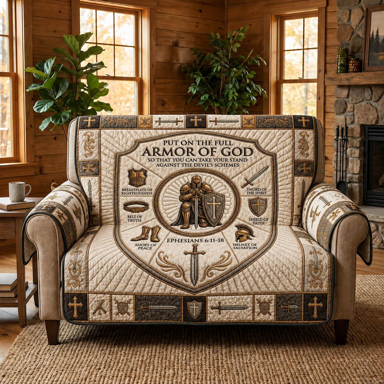Armor Of God Quilted Sofa Cover Cozy Armor Couch Cover Best Room Decor Gifts