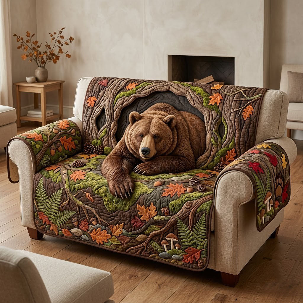 Autumn Bear Quilted Sofa Cover Bear Country Couch Cover Room Decor Gift Ideas