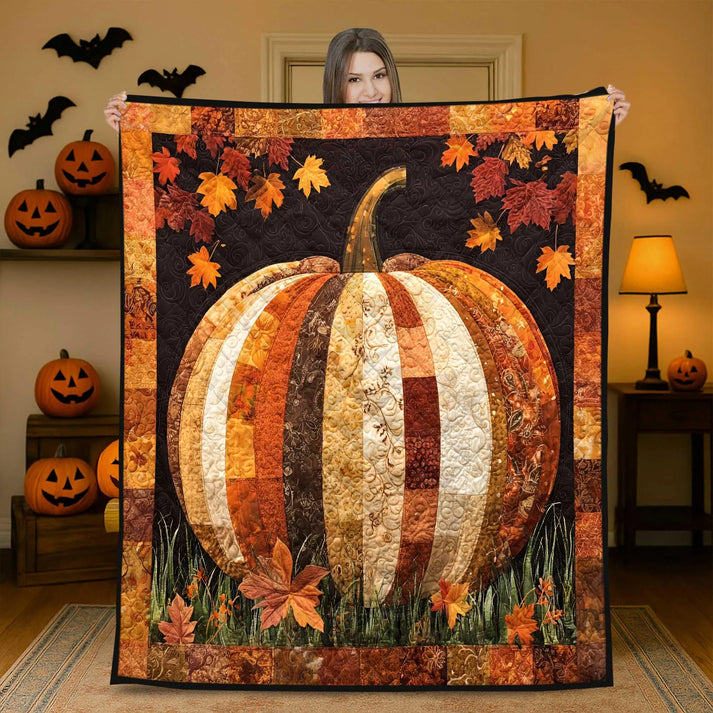 Autumn Fall Pumpkins Quilted Blanket Halloween Home Decor Throw Birthday Gifts