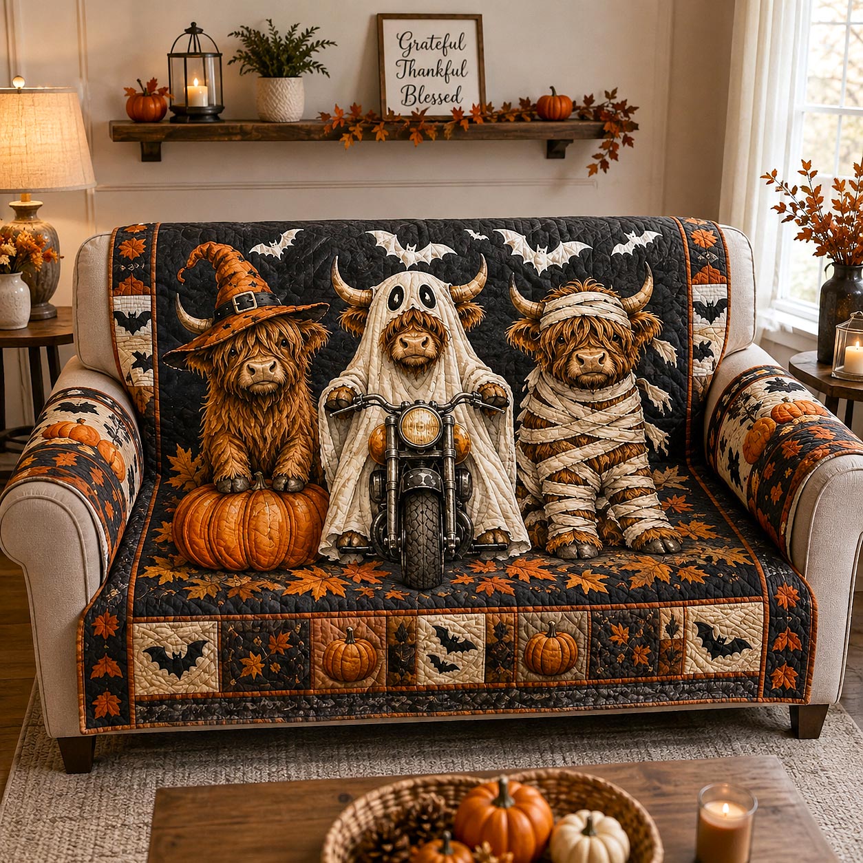 Autumn Highland Quilted Sofa Cover Highland Autumn Couch Cover Gifts For Home Decor