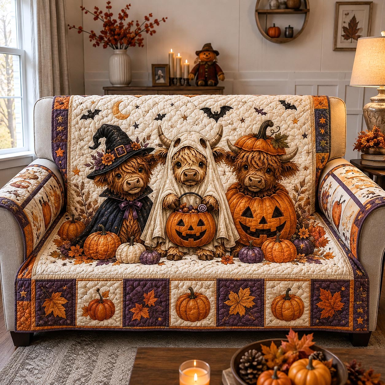 Autumn Highland Quilted Sofa Cover Highland Harvest Couch Cover Gifts For Room Decor