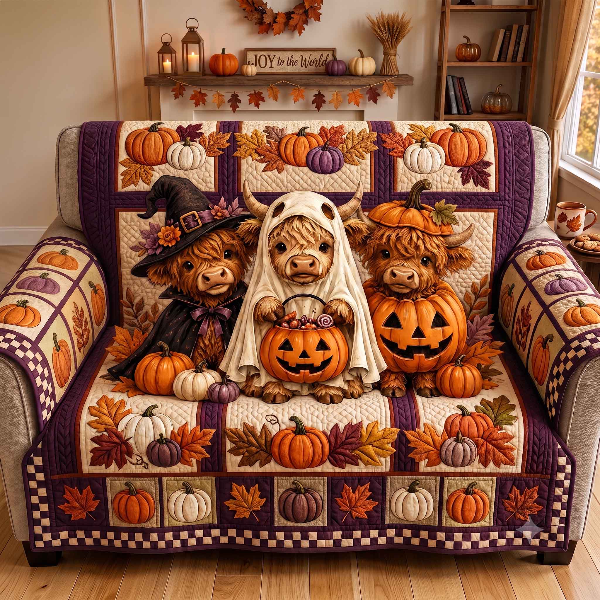 Autumn Highland Quilted Sofa Cover Rustic Highland Couch Cover Gift For Room Decor
