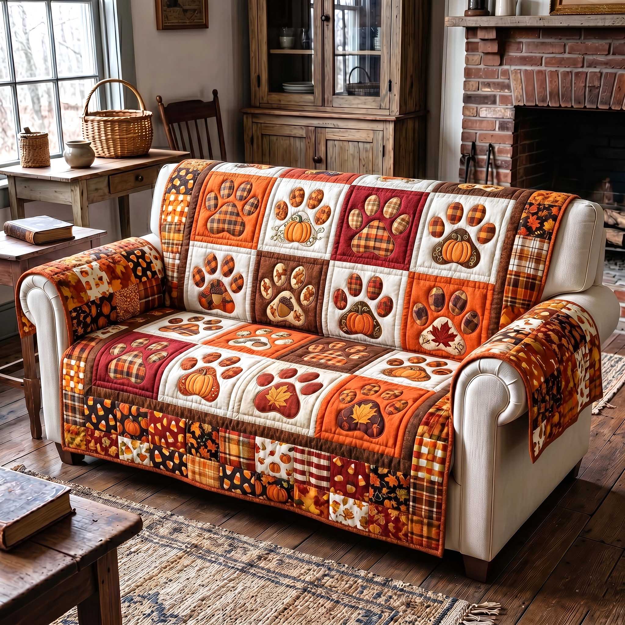 Autumn Paws Quilted Sofa Cover Cozy Autumn Couch Cover Gifts For Home Lovers