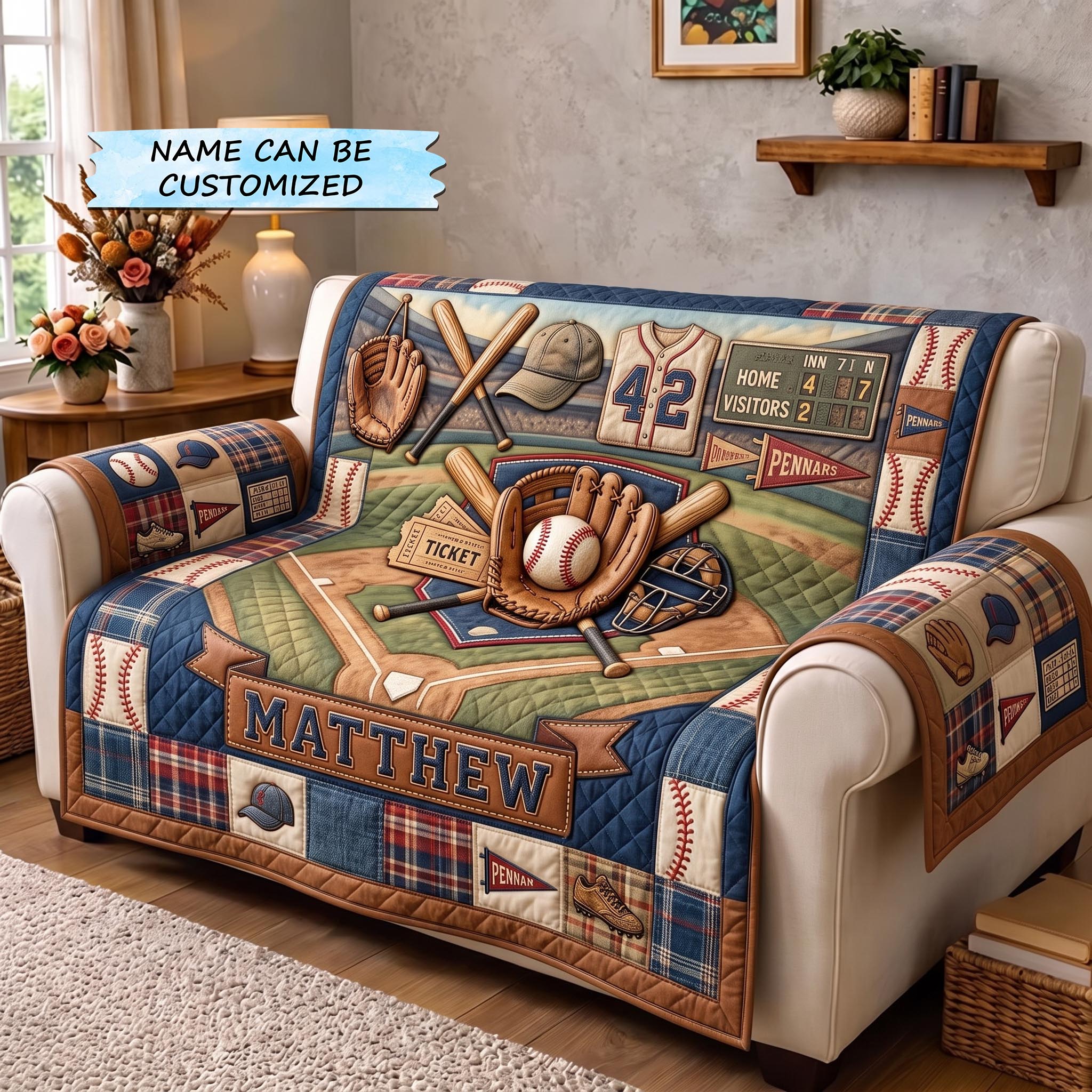 Baseball Pride Quilted Sofa Cover Baseball Pride Couch Cover New Gift