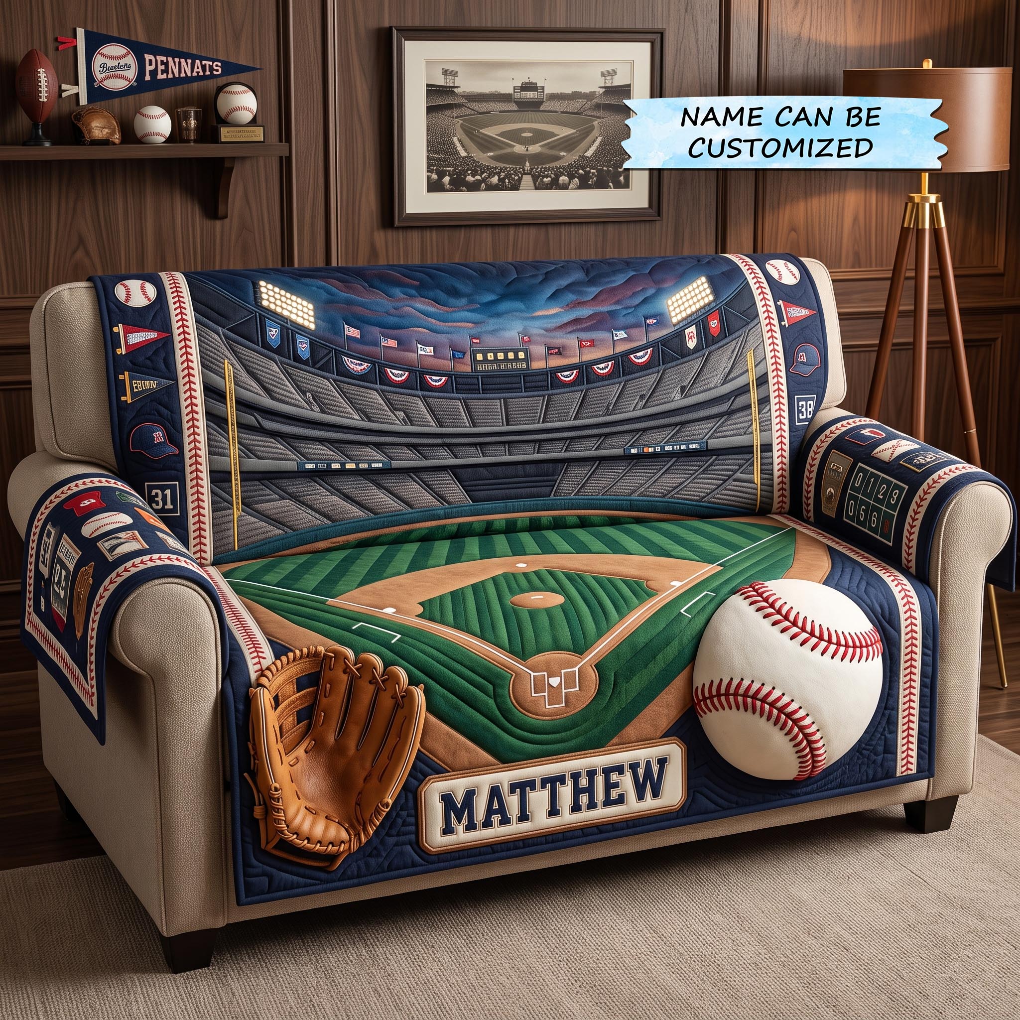 Baseball Spirit Quilted Sofa Cover Baseball Spirit Couch Cover Top Gift