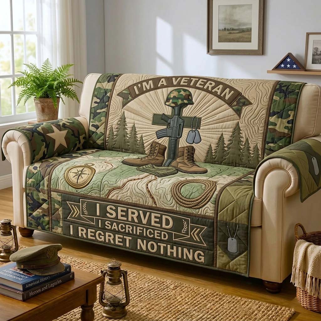 Battlefield Honor Veteran Qulited Sofa Cover Veteran Valor Couch Cover Best Decor Gift