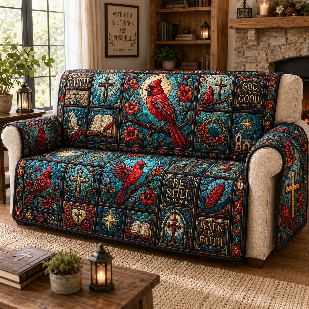Be Still And Walk by Faith Quilted Sofa Cover Faith Garden Couch Cover Present For House Lovers