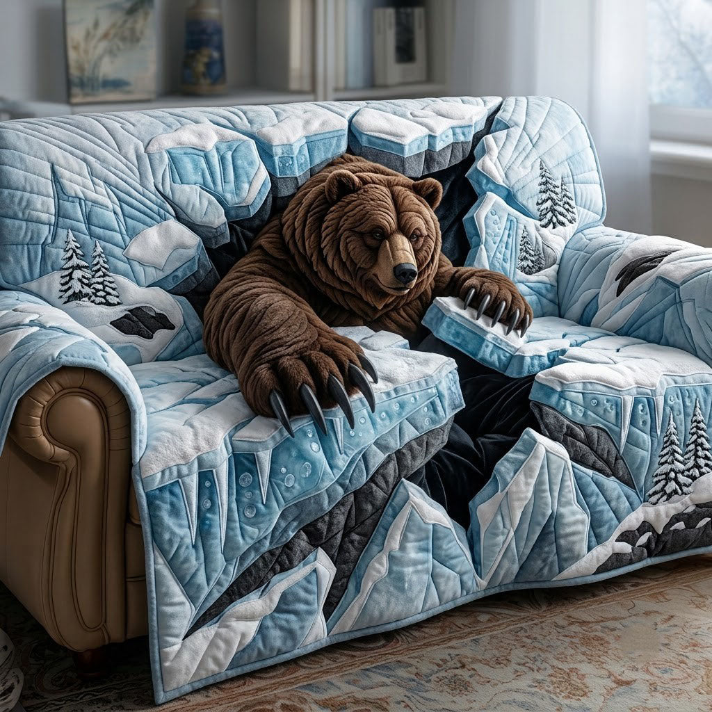 Bear Glacier Quilted Sofa Cover Bear Spirit Couch Cover Home Decor Gift Ideas