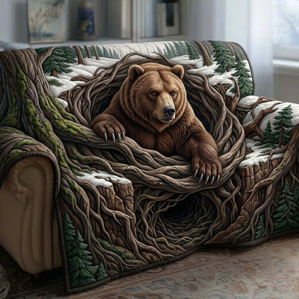 Bear Root Votex Quilted Sofa Cover Wild Bear Couch Cover Gifts For Home Decor