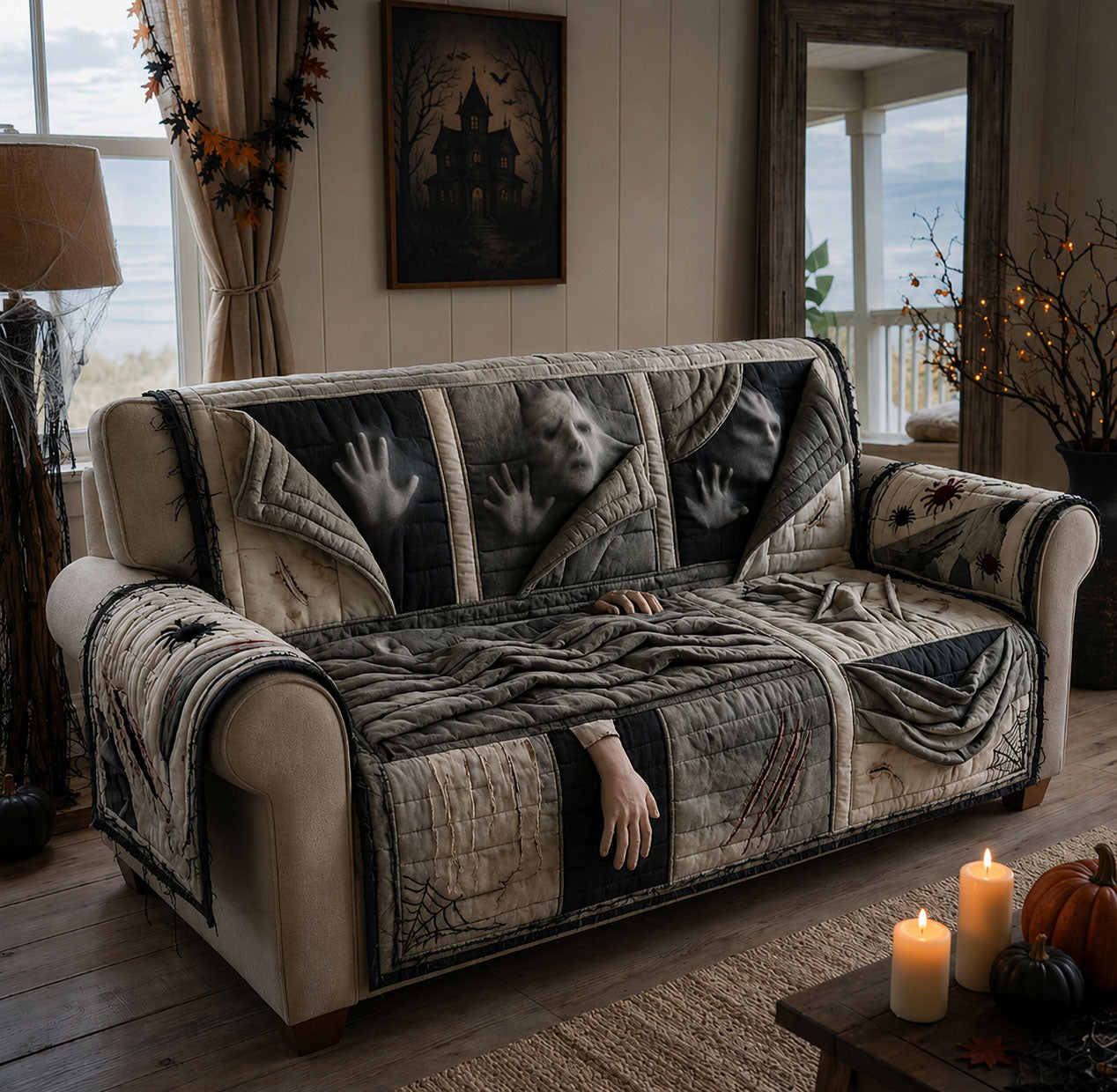Behind The Fabric Quilted Sofa Cover Haunted Fabric Couch Cover Room Decor Ideas