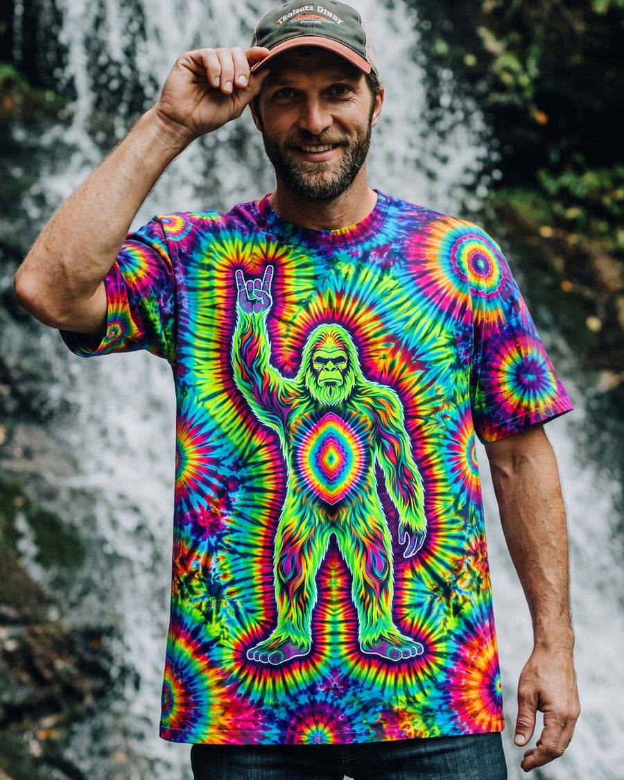 Bigfoot Merch Trippy Psychedelic Rock On Tie Dye T-Shirt Gift For Sasquatch Lover