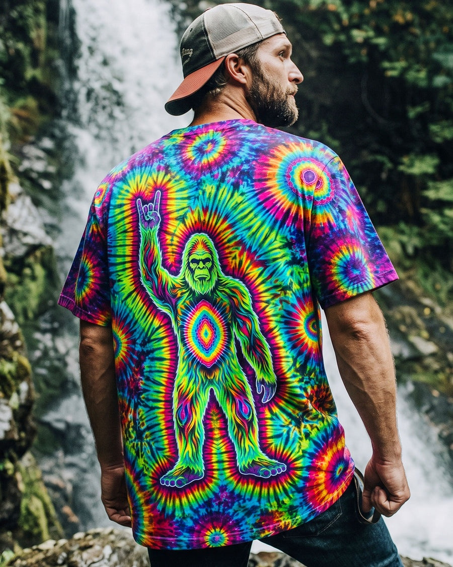 Bigfoot Merch Trippy Psychedelic Rock On Tie Dye T-Shirt Gift For Sasquatch Lover - Image 3