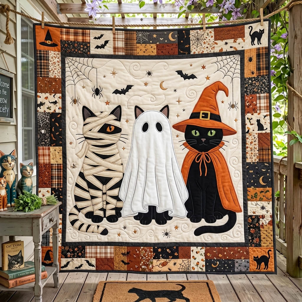 Black Cat Quilted Blanket Black Cat White Ghost Merch Best Gifts For Brother