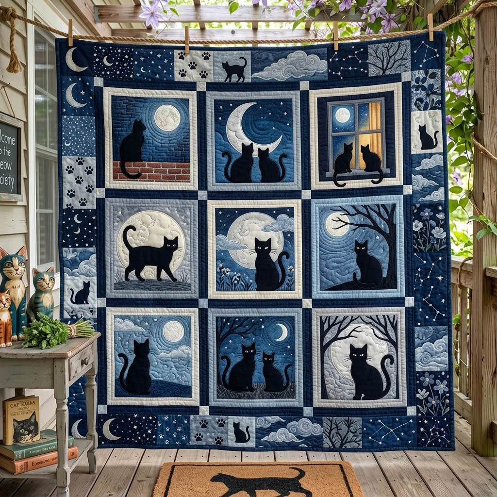 Black Cat Quilted Blanket Moonlit Black Cats Merch Unique Decor Gift